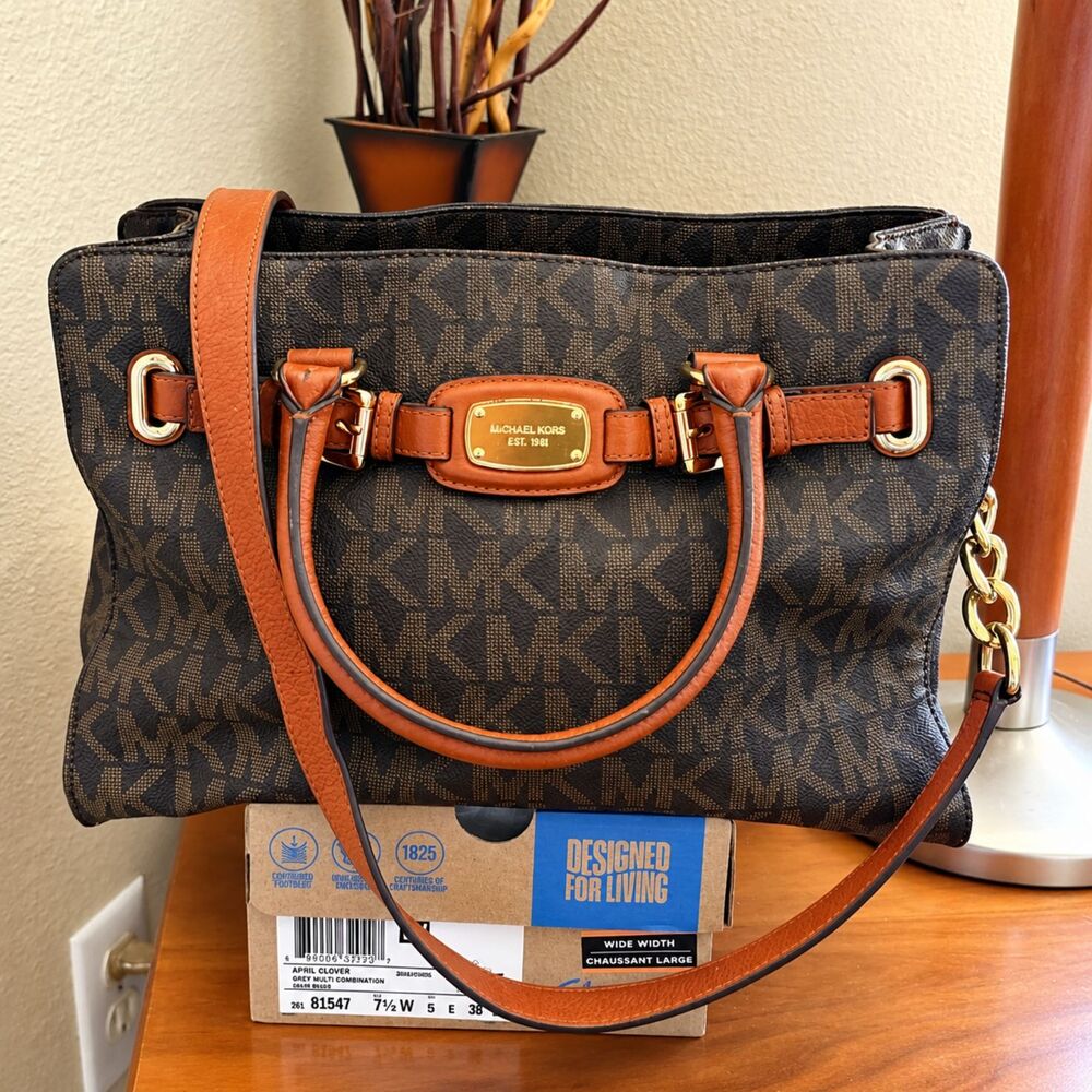 Michael Kors Hamilton Large Signature Monogram Tote Brown Tan